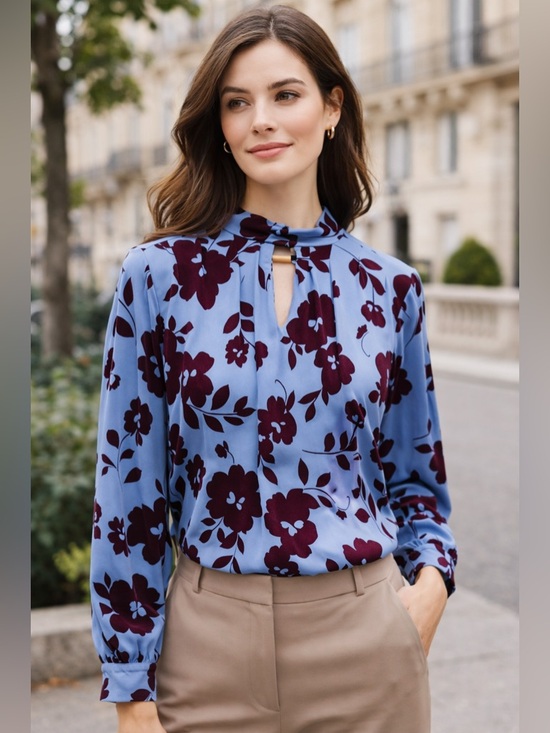 Ann Taylor Tops - Ann Taylor Women's Periwinkle Floral Blouse Size M